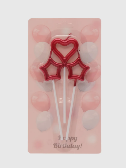 Свечи для торта Сердце и Звезды цвет: Красный