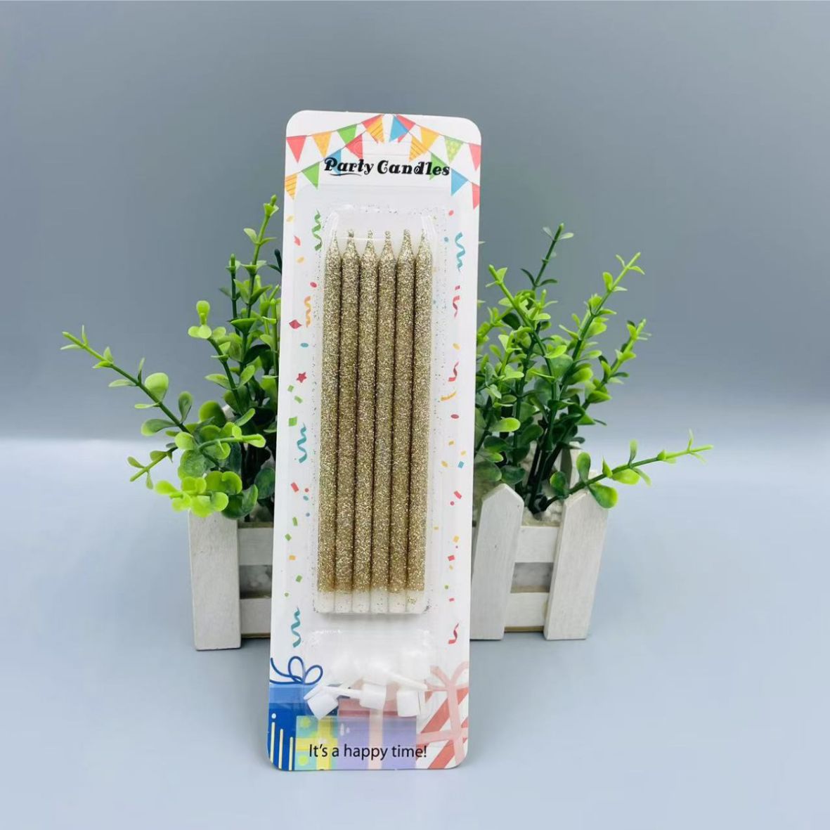 Свечи для торта, цвет шампанского с блестками 6шт