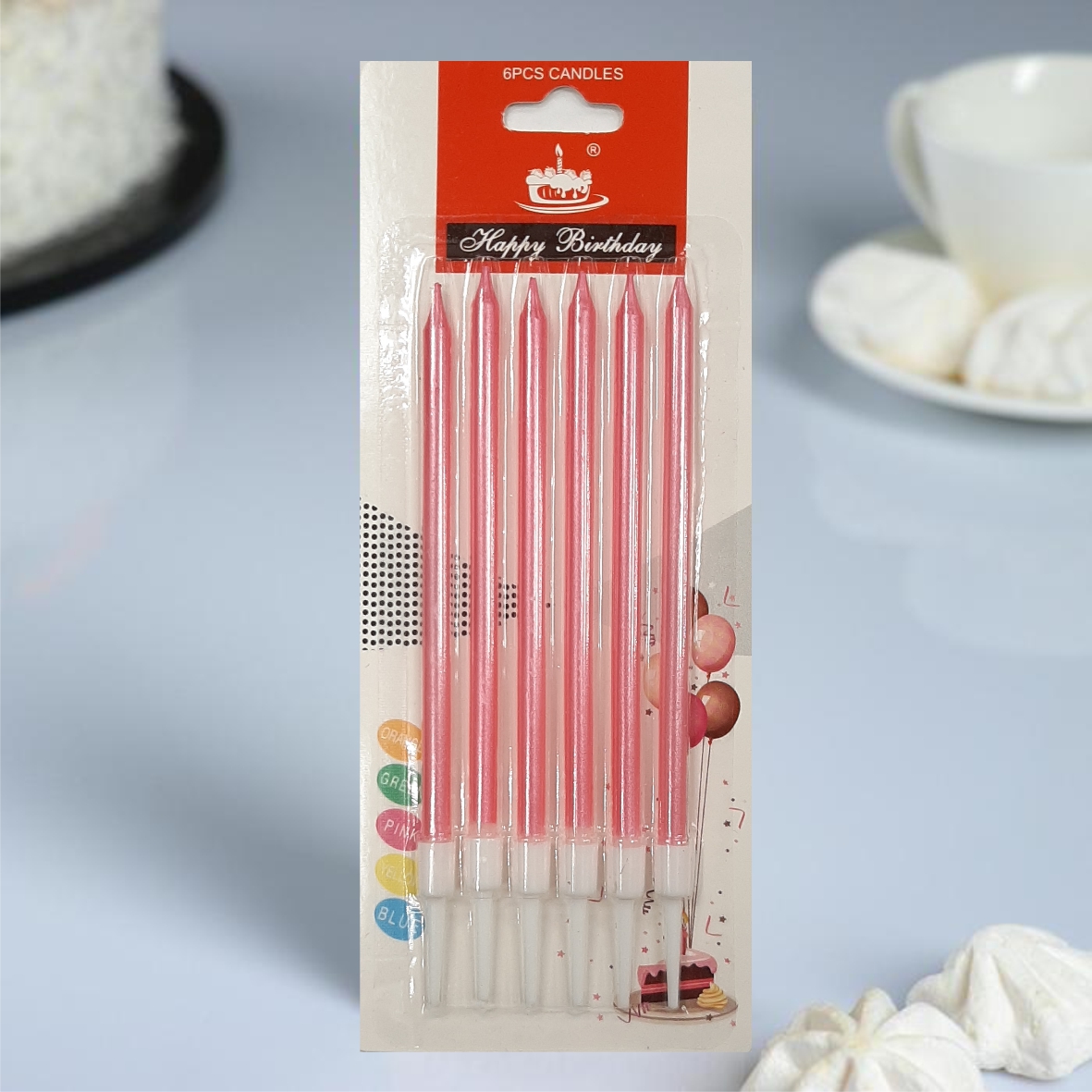 Свечи для торта 6шт 10см цвет: розовый