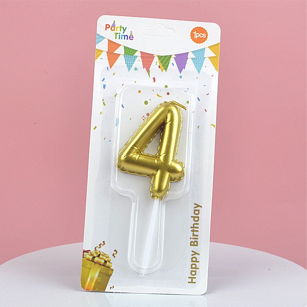 Свеча для торта Цифра-4, воздушный шарик, Золотая 5,8см