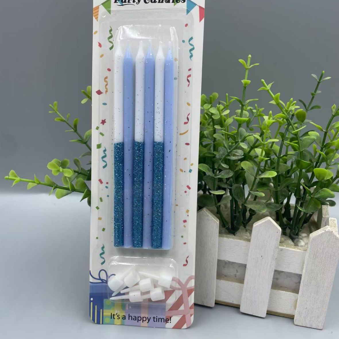 Свечи для торта, цвет синий с блестками 6шт