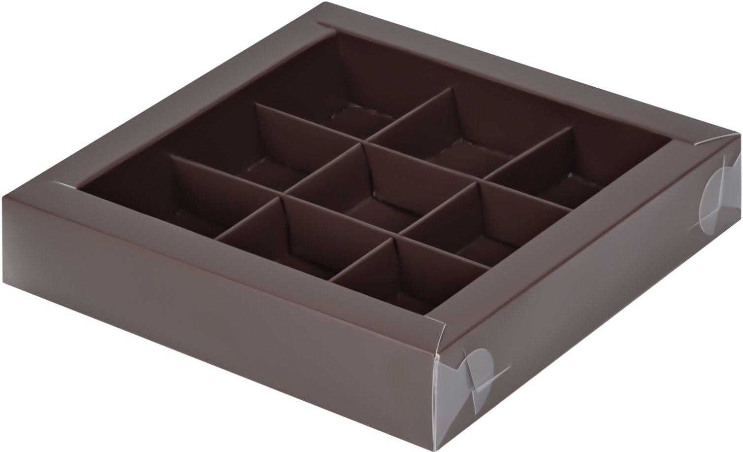 Коробка 155*155*30 мм (9) для конфет с пластиковой крышкой (шоколад)