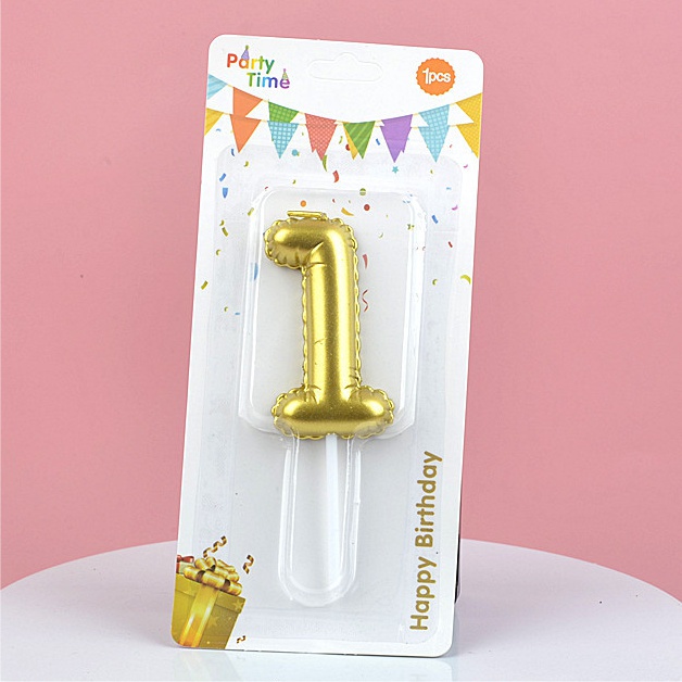 Свеча для торта Цифра-1, воздушный шарик, Золотая 5,8см