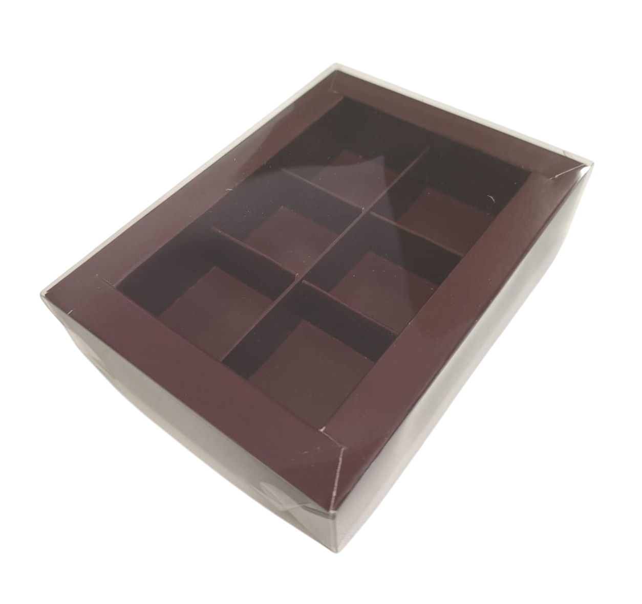 Коробка 155*115*30 мм (6) для конфет с пластиковой крышкой  (шоколад)