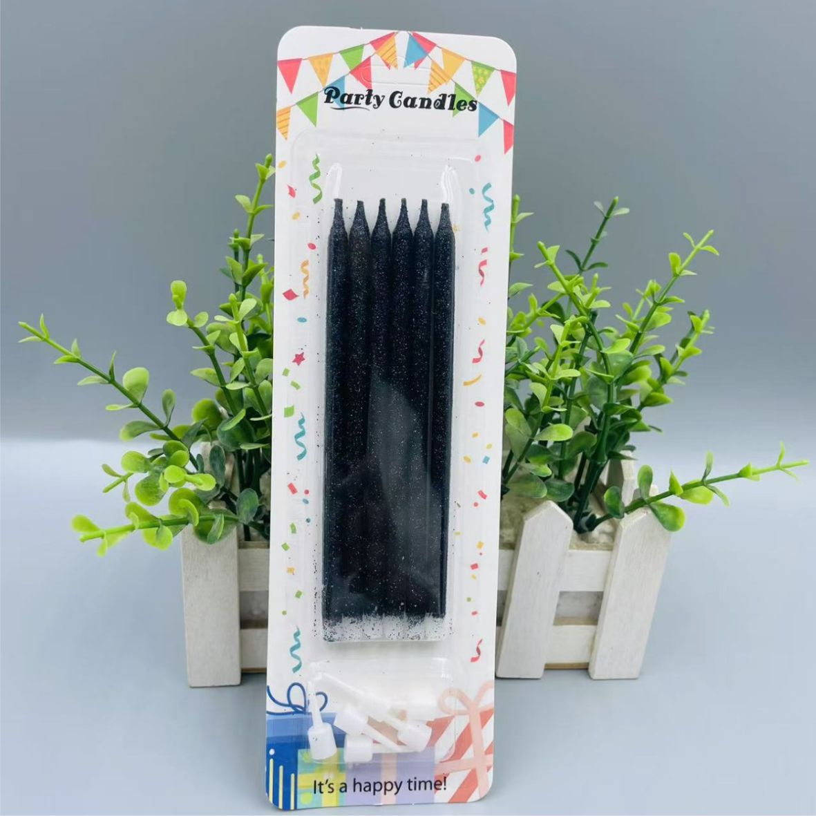 Свечи для торта, цвет черный с блестками 6шт