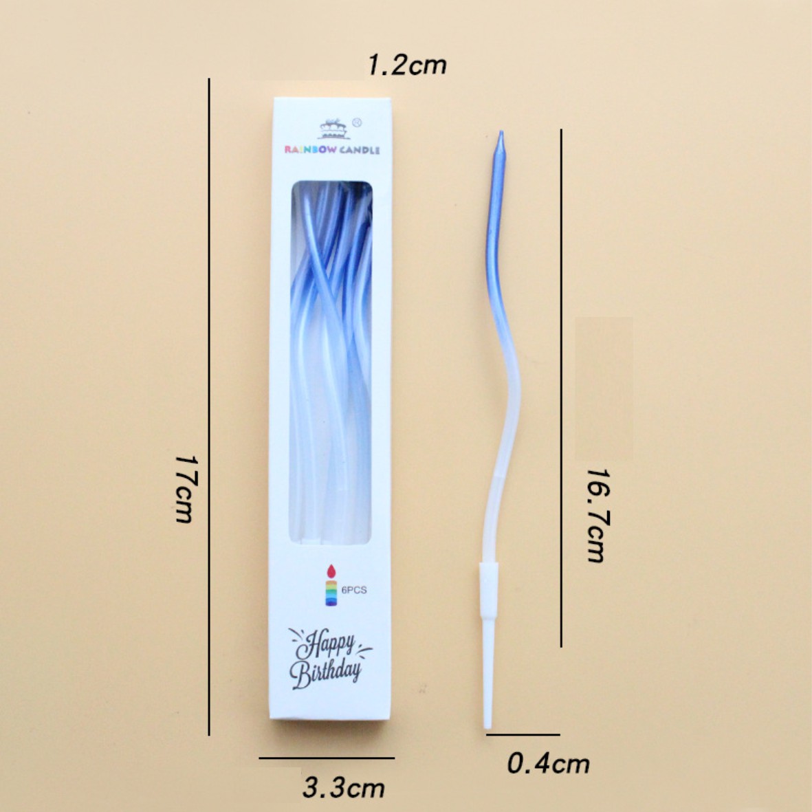 Свечи для торта ВОЛНА 6шт 10см цвет: белый с синим