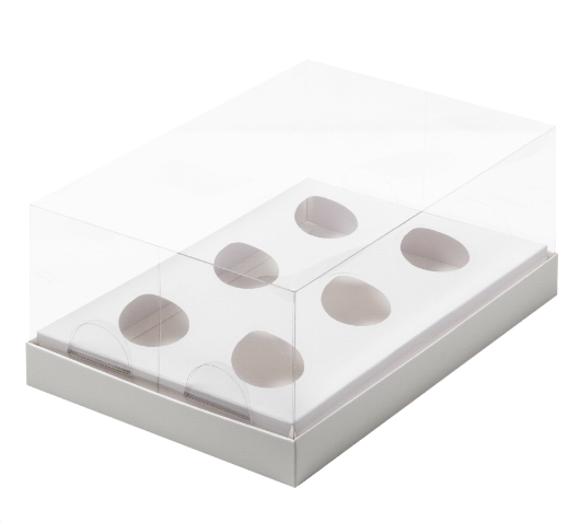 Коробка 235*160*100мм под шоколадные яйца 6 ячеек с пластиковой крышкой  белая