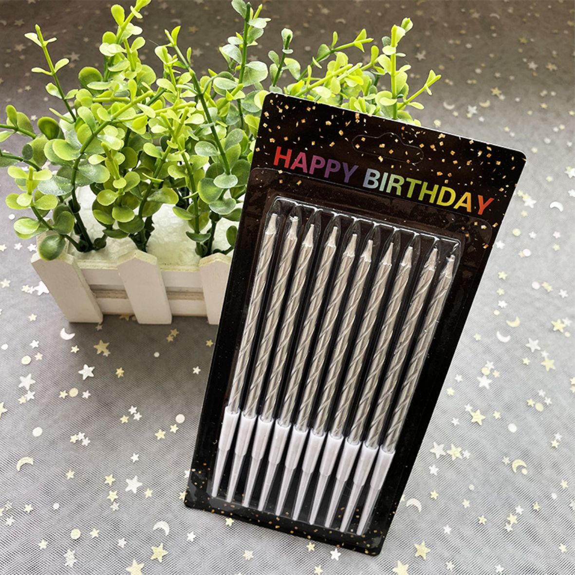 Свеча для торта серебристая 11см 10шт