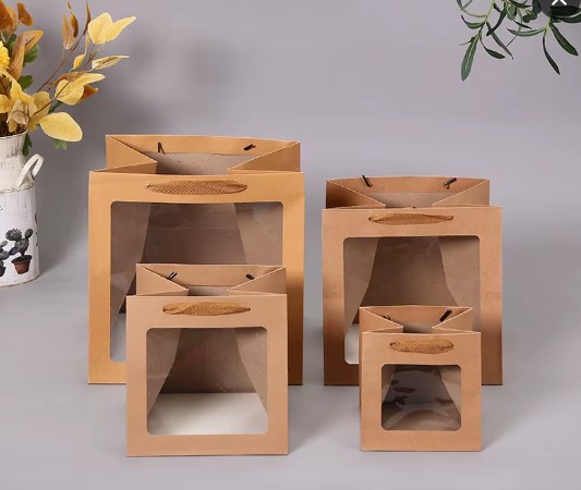 Пакет картонный Крафтовый 25х25х25см, с окном 1шт