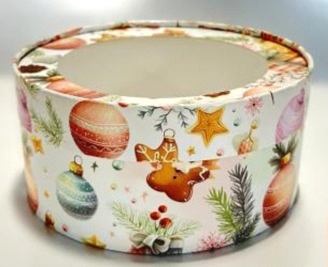 Коробка Д-200мм В-70мм под зефир, печенье и макароны круглая с окном Ёлочные игрушки