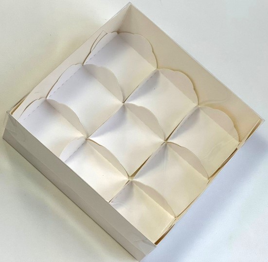 Коробка для МОТИ 175х175х55мм (9) ячеек с пластиковой крышкой и ложементами белая