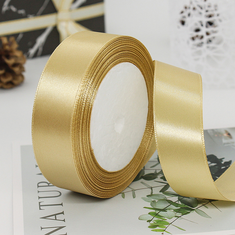 Лента атласная, 25 мм × 23 ± 1 м, цвет: Светло-шампанский золотой 87#
