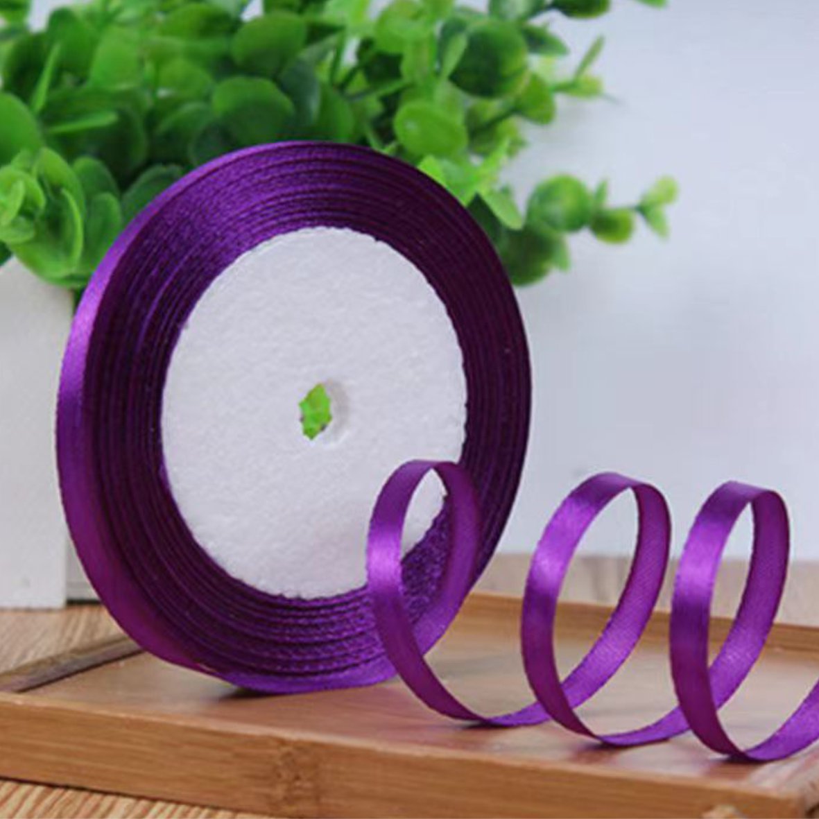 Лента атласная, 6 мм × 23 ± 1 м, цвет темно-фиолетовый 35#