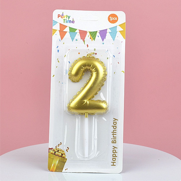 Свеча для торта Цифра-2, воздушный шарик, Золотая 5,8см