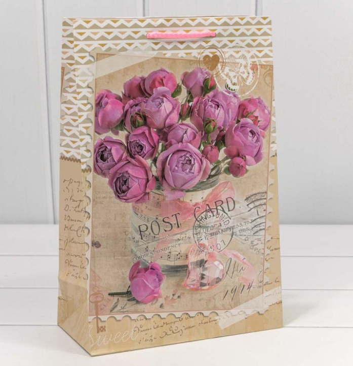 ПАКЕТ ПОДАРОЧНЫЙ МАТОВЫЙ Розы 20*30*10см 1шт