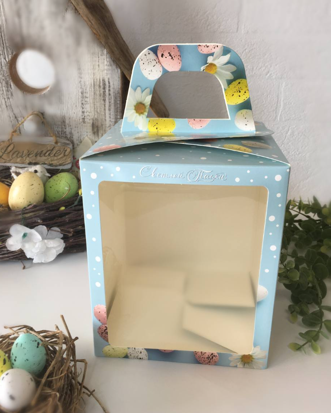 Коробка "под кулич 15*15*18 см",  Небесная голубая