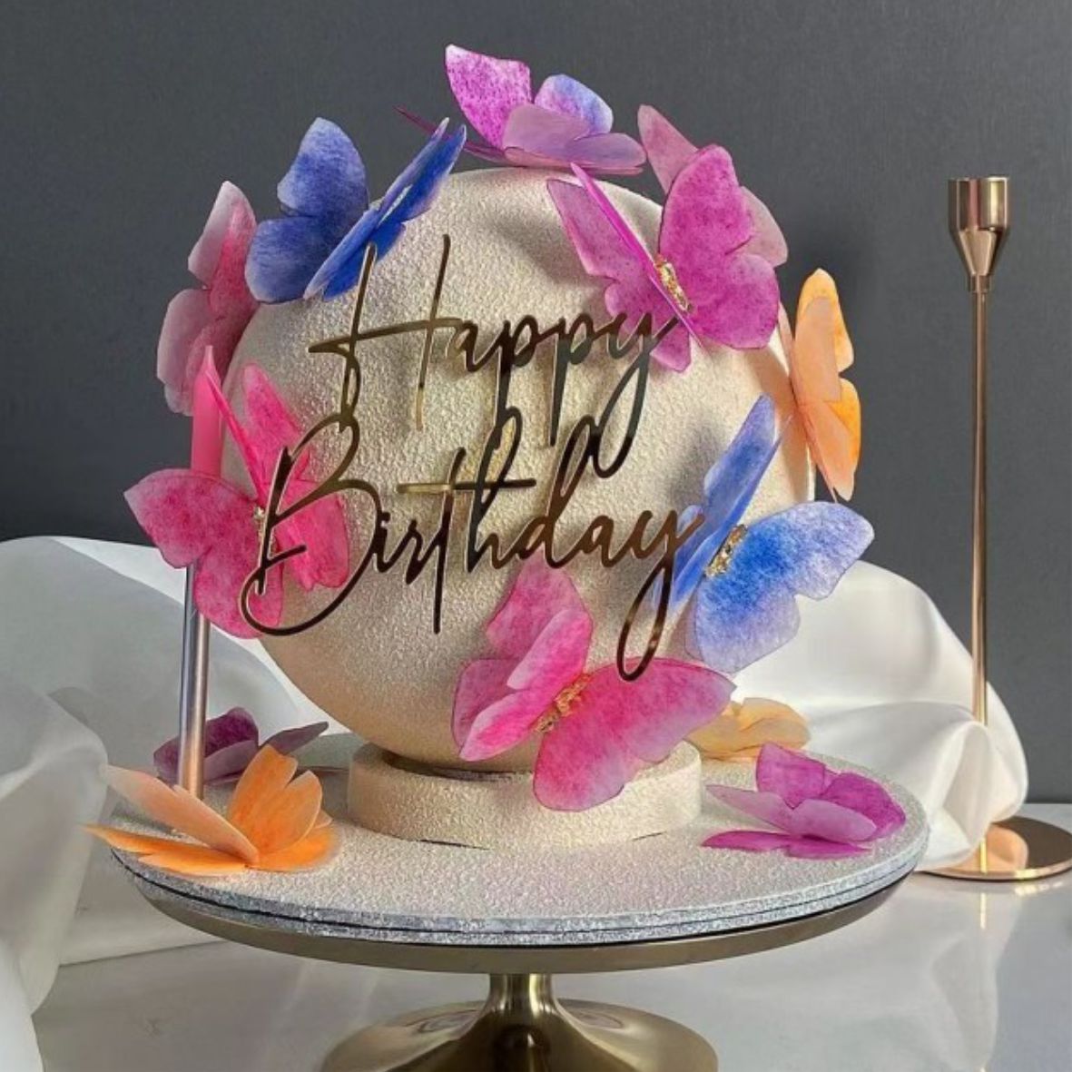 Топпер на торт Happy Birthday золотой 10х9см