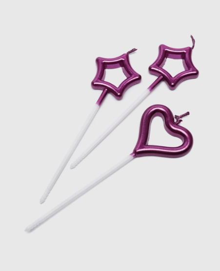 Свечи для торта Сердце и Звезды цвет: Сиреневый