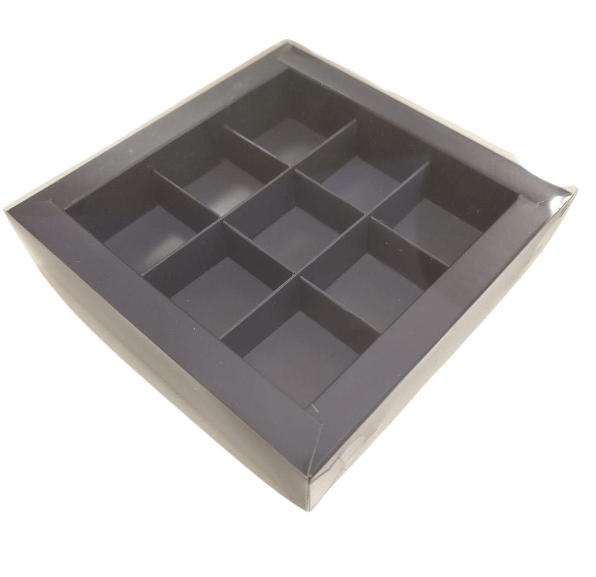 Коробка 155*155*30 мм (9) для конфет с пластиковой крышкой  (графит)