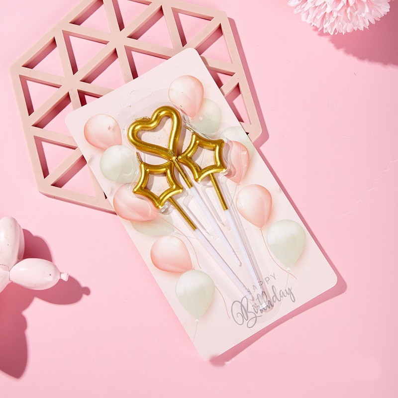 Свечи для торта Сердце и Звезды цвет: Золотой