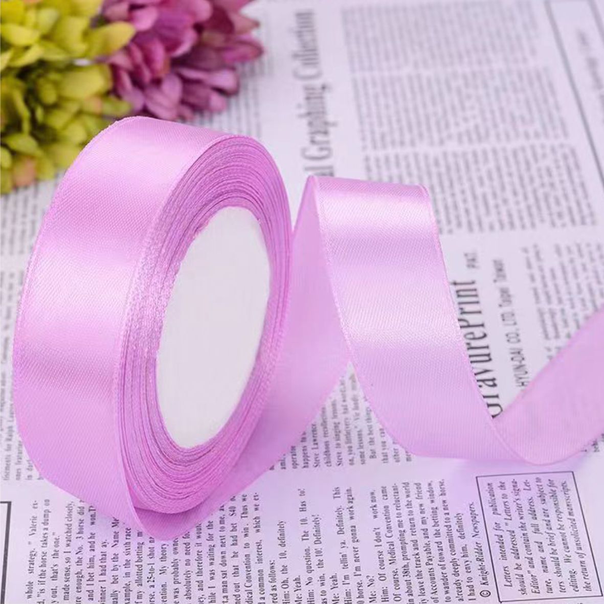 Лента атласная, 25 мм × 23 ± 1 м, цвет: фиолетово-розовый 45#