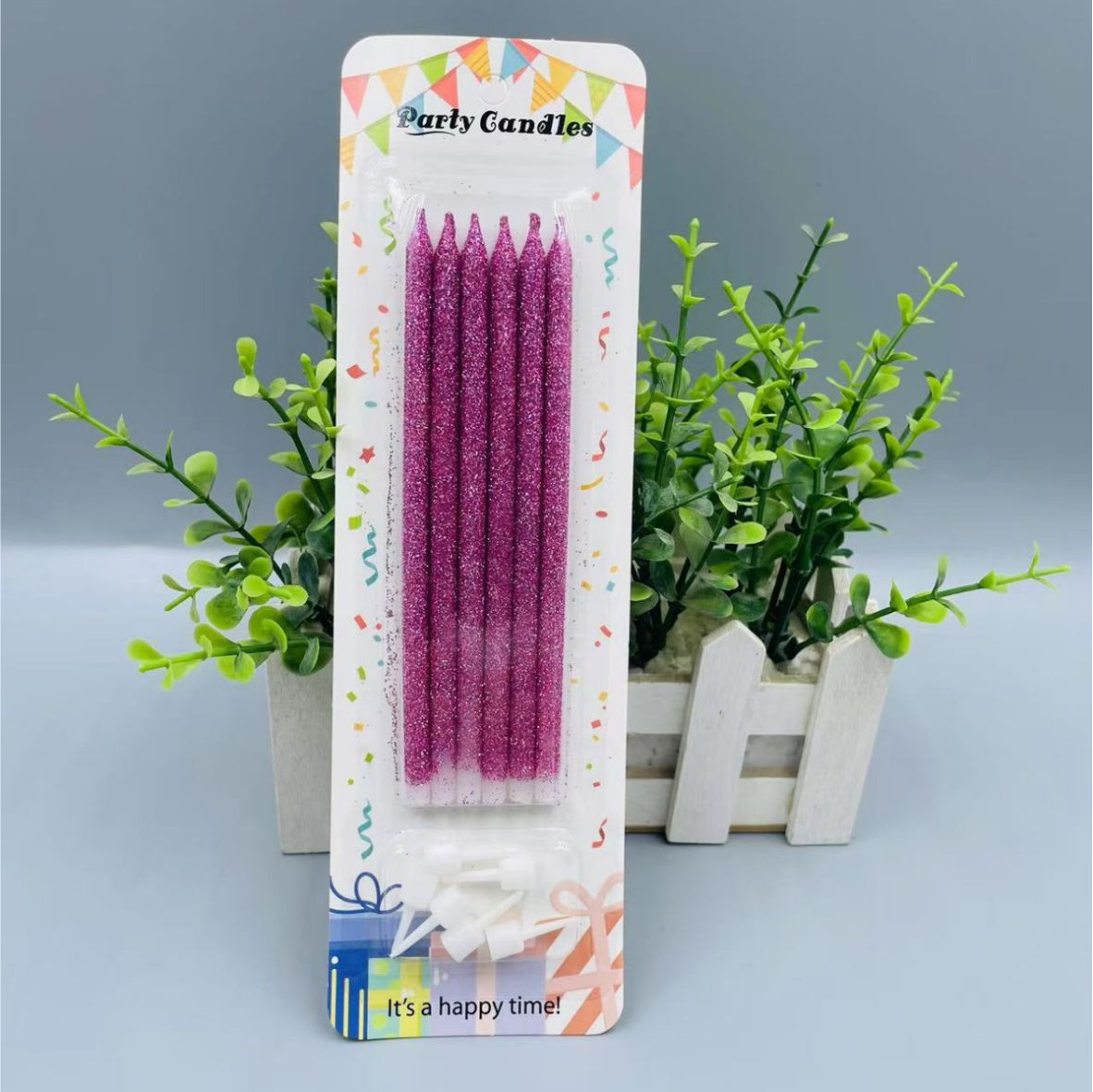 Свечи для торта, цвет фуксия с блестками 6шт