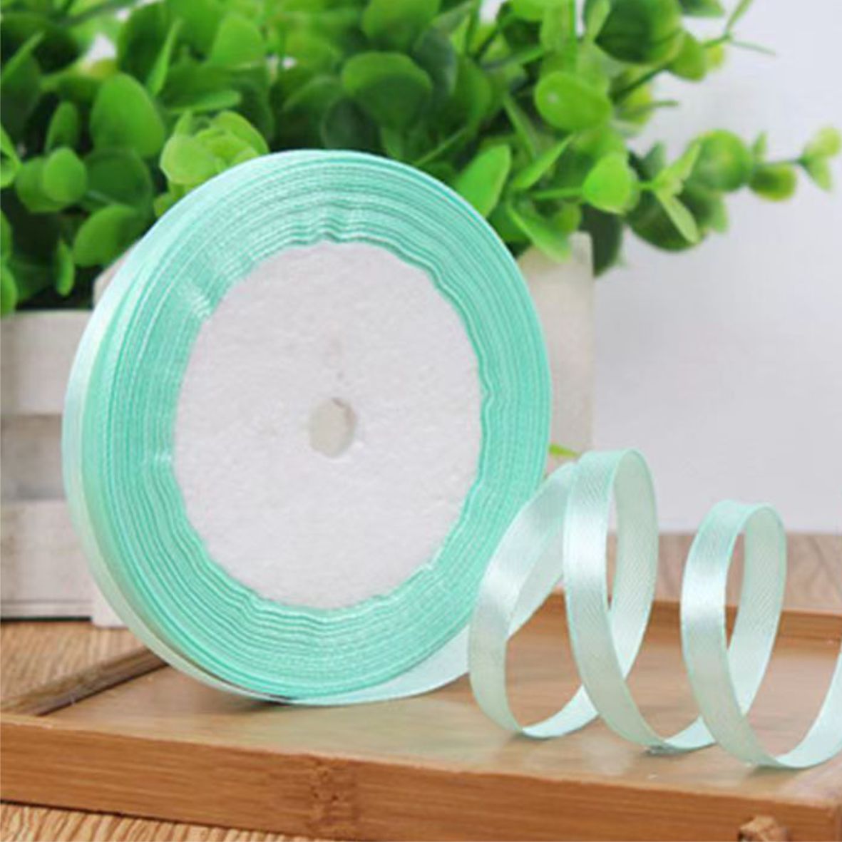 Лента атласная, 6 мм × 23 ± 1 м, цвет морской волны 141#