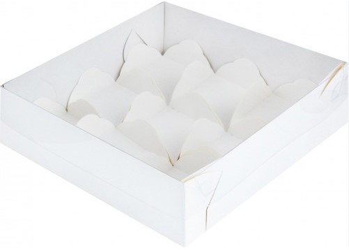 Коробка для МОТИ 175х175х55мм (9) ячеек с пластиковой крышкой и ложементами белая