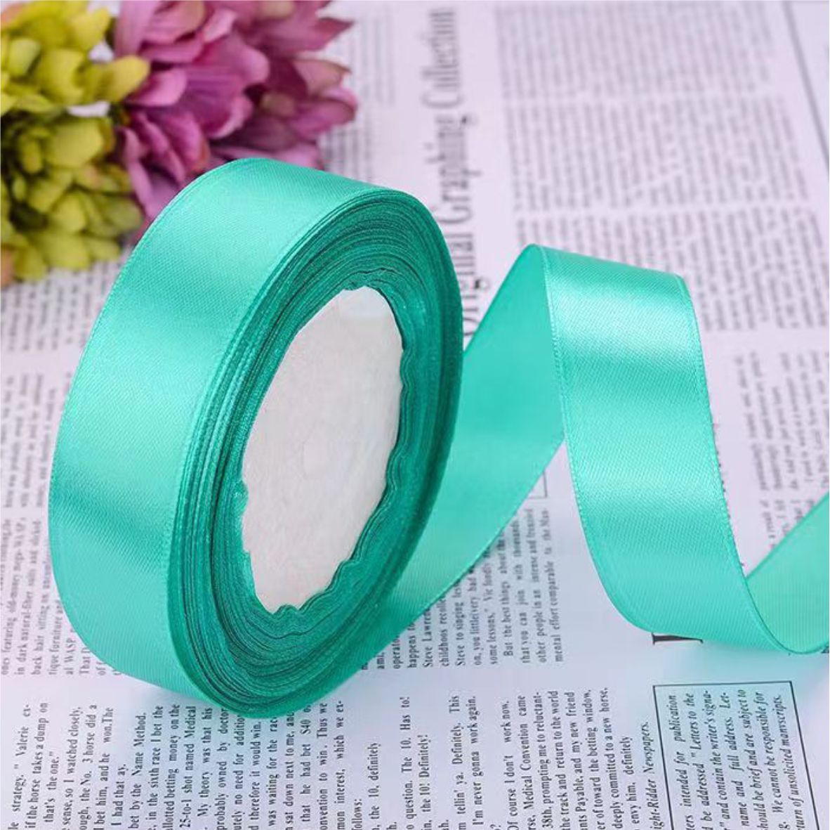 Лента атласная, 25 мм × 23 ± 1 м, цвет сине-зеленый 54#