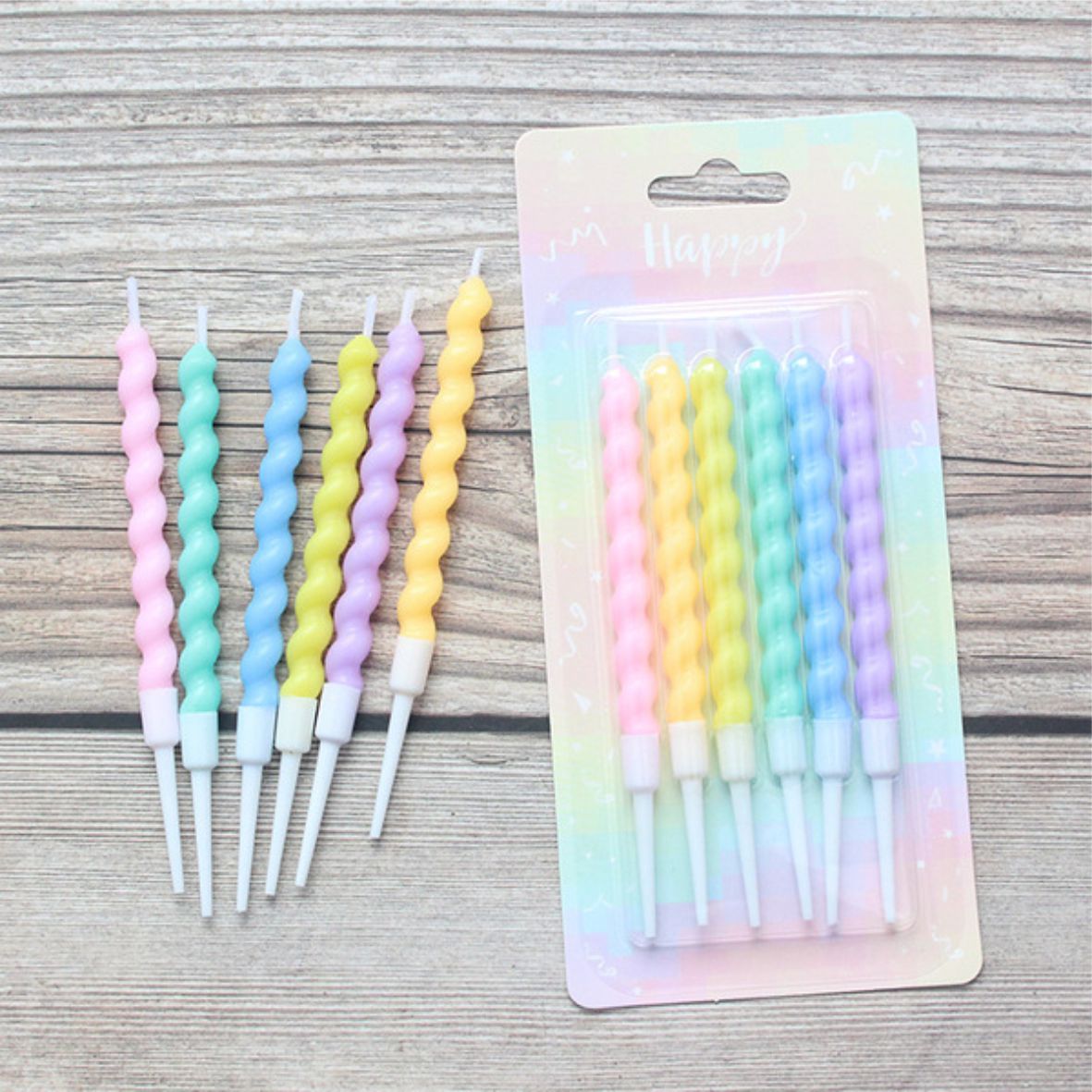 Свечи для торта цветные Спираль 6шт