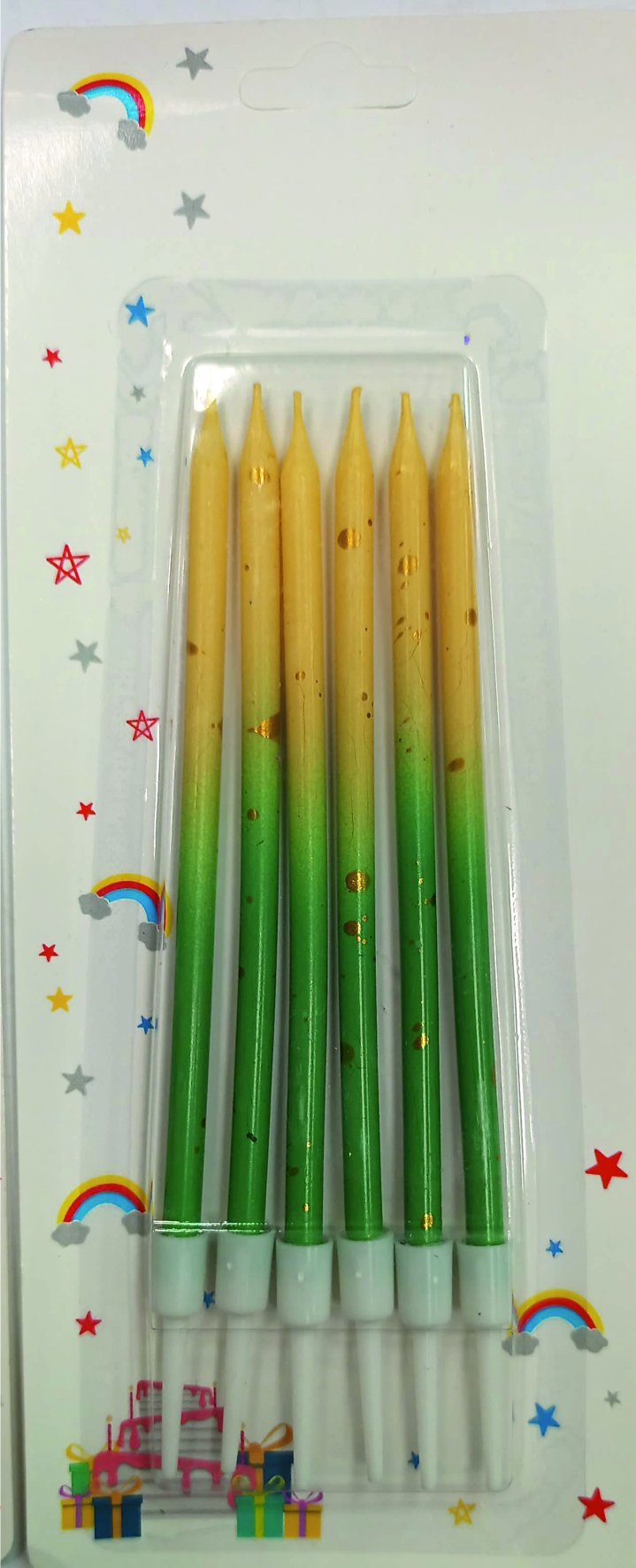 Свечи для торта 6шт 12см Цвет: Зеленый ( MIX 2)