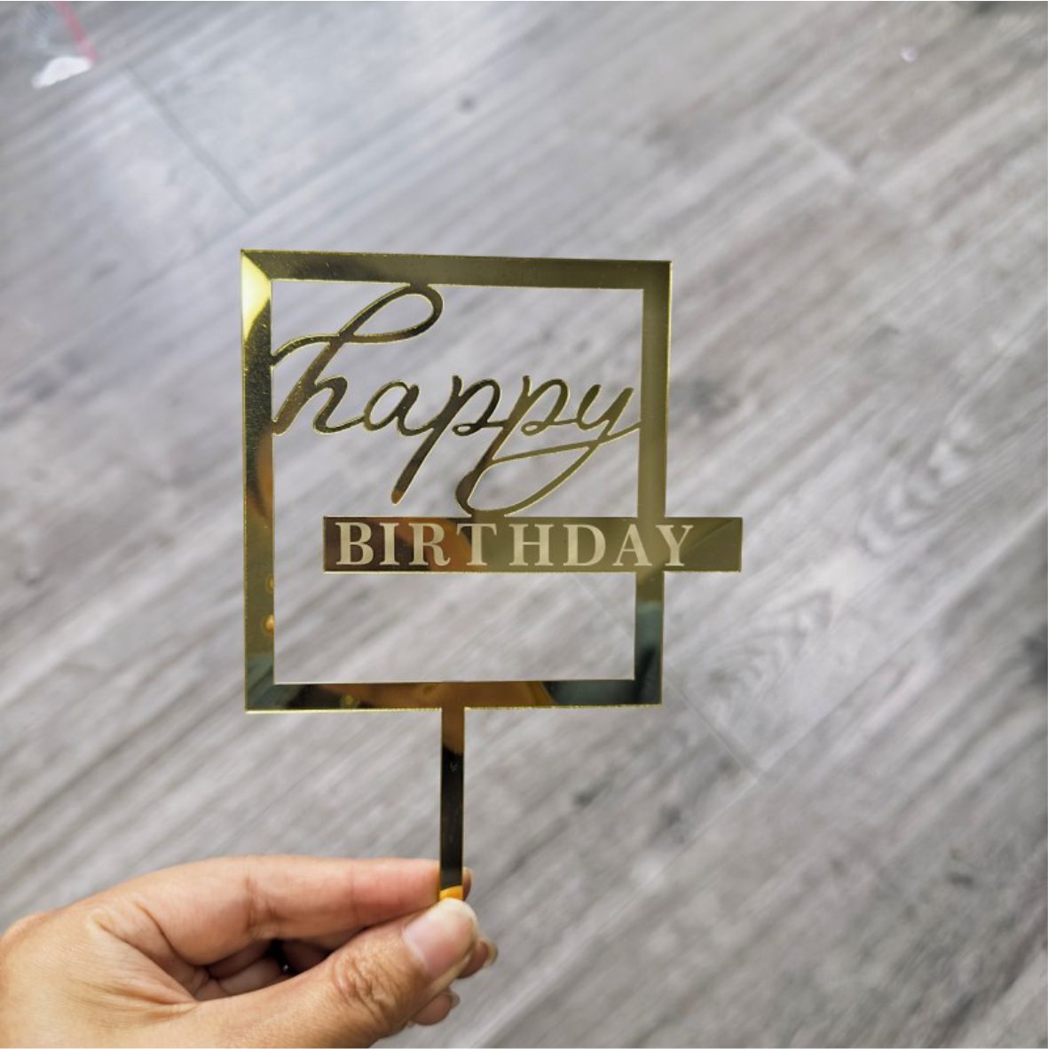 Топпер на торт Happy Birthday золотой №2