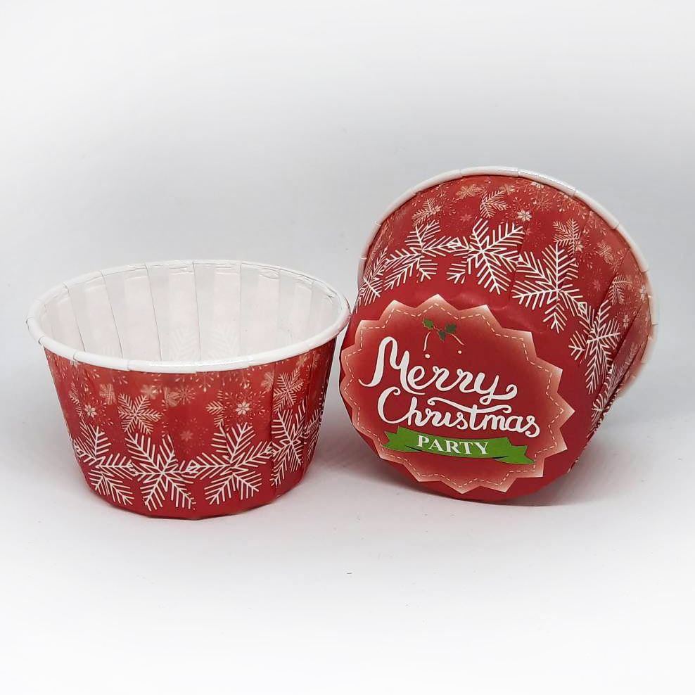 Маффин 50х40мм 20шт красные со снежинками