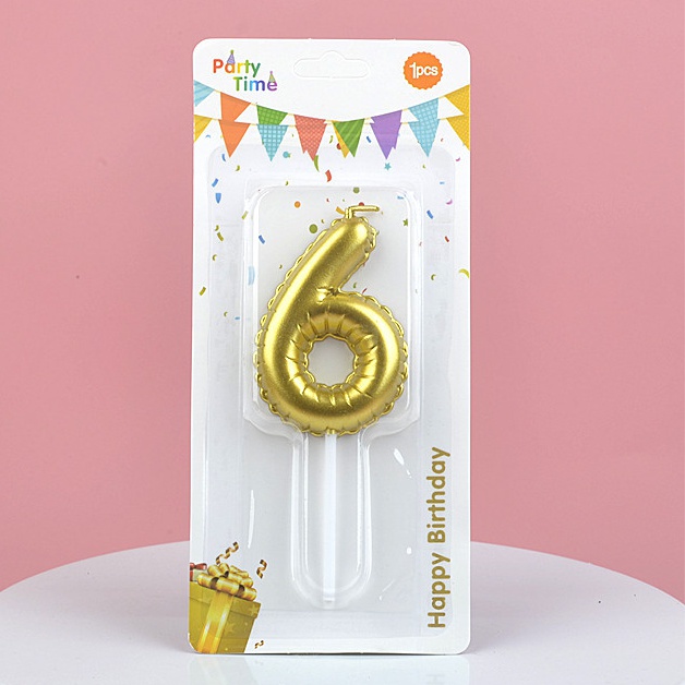 Свеча для торта Цифра-6, воздушный шарик, Золотая 5,8см