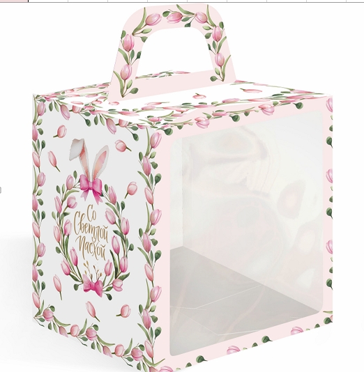 Коробка "под кулич 15*15*18" Тюльпаны