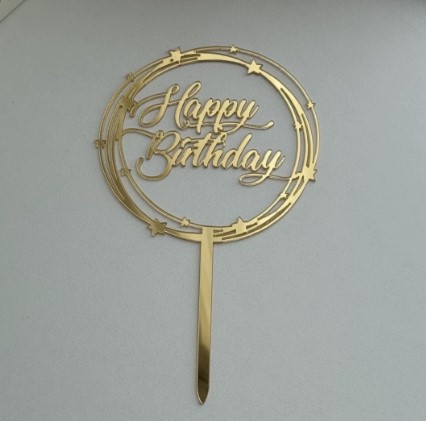 Топпер для торта, звезда круглая, Happy Birthday 10см