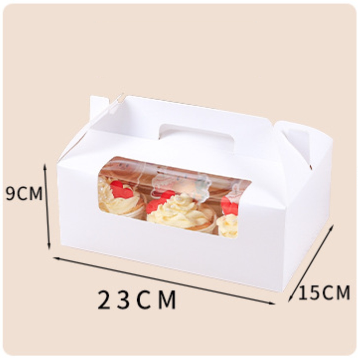 Упаковка белая с ручкой 230x150x90мм, на 6 капкейков