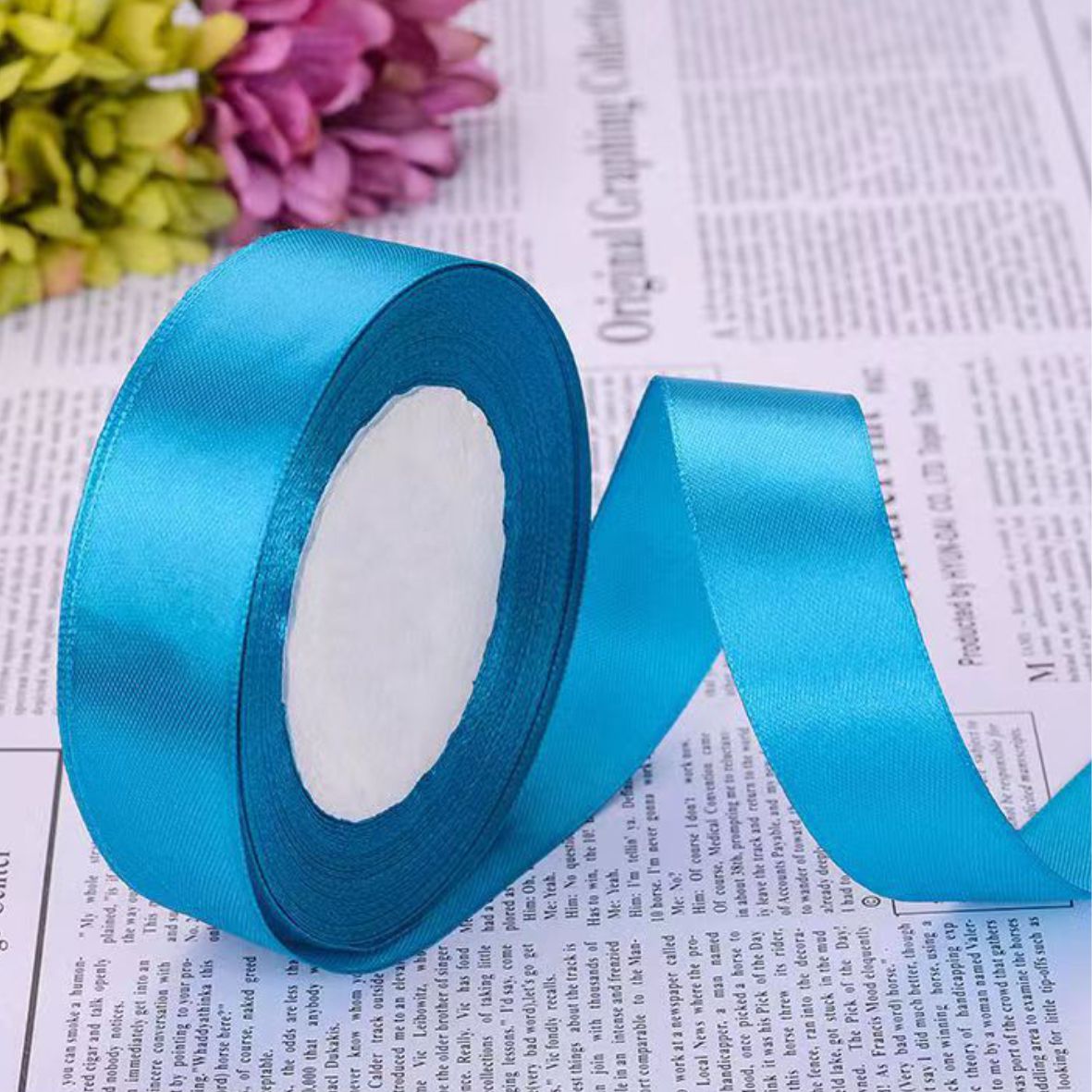 Лента атласная, 25 мм × 23 ± 1 м, цвет павлин синий 47#