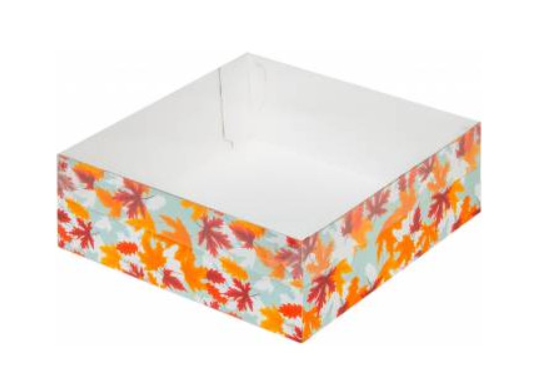 Коробка 200х200х70мм (Осень) для зефиров с пласт. крышкой