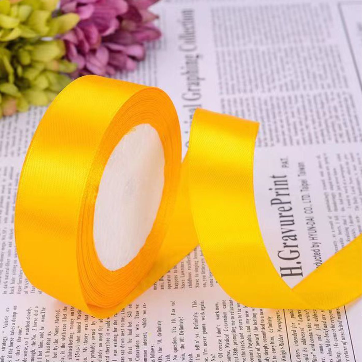 Лента атласная, 25 мм × 23 ± 1 м, цвет золотисто-желтый 16#