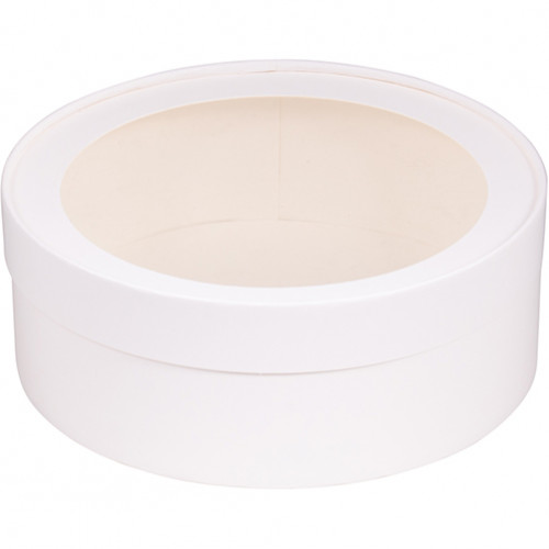 Коробка Д-160мм В-70мм под зефир, печенье и макароны круглая с окном белая