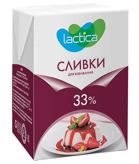 Сливки для взбивания 33% 500мл Lactica