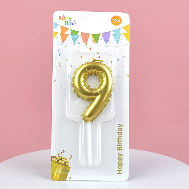 Свеча для торта Цифра-9, воздушный шарик, Золотая 5,8см