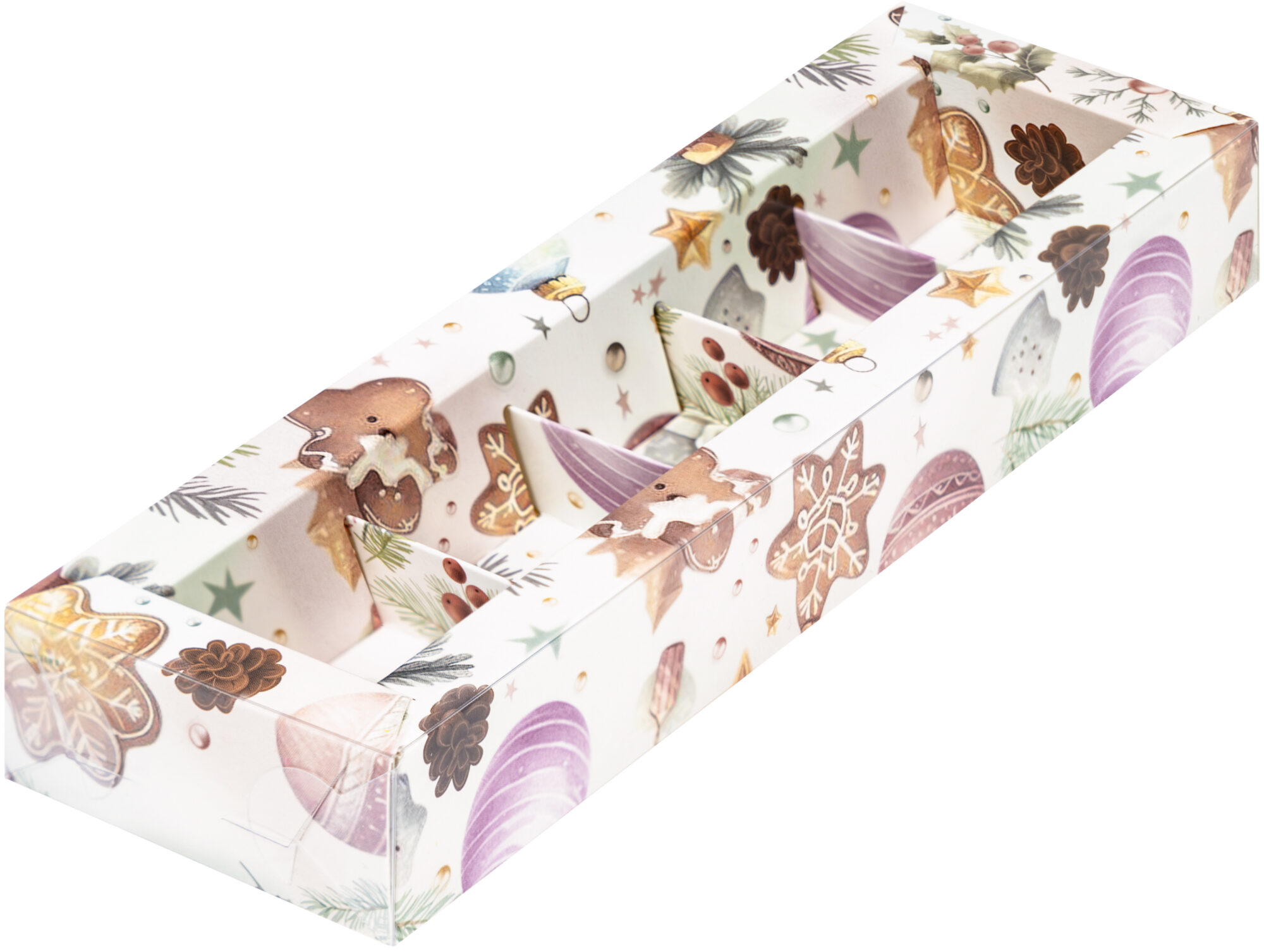 Коробка для конфет с пластиковой  крышкой 235*70*30 мм (5) (елочные  игрушки)