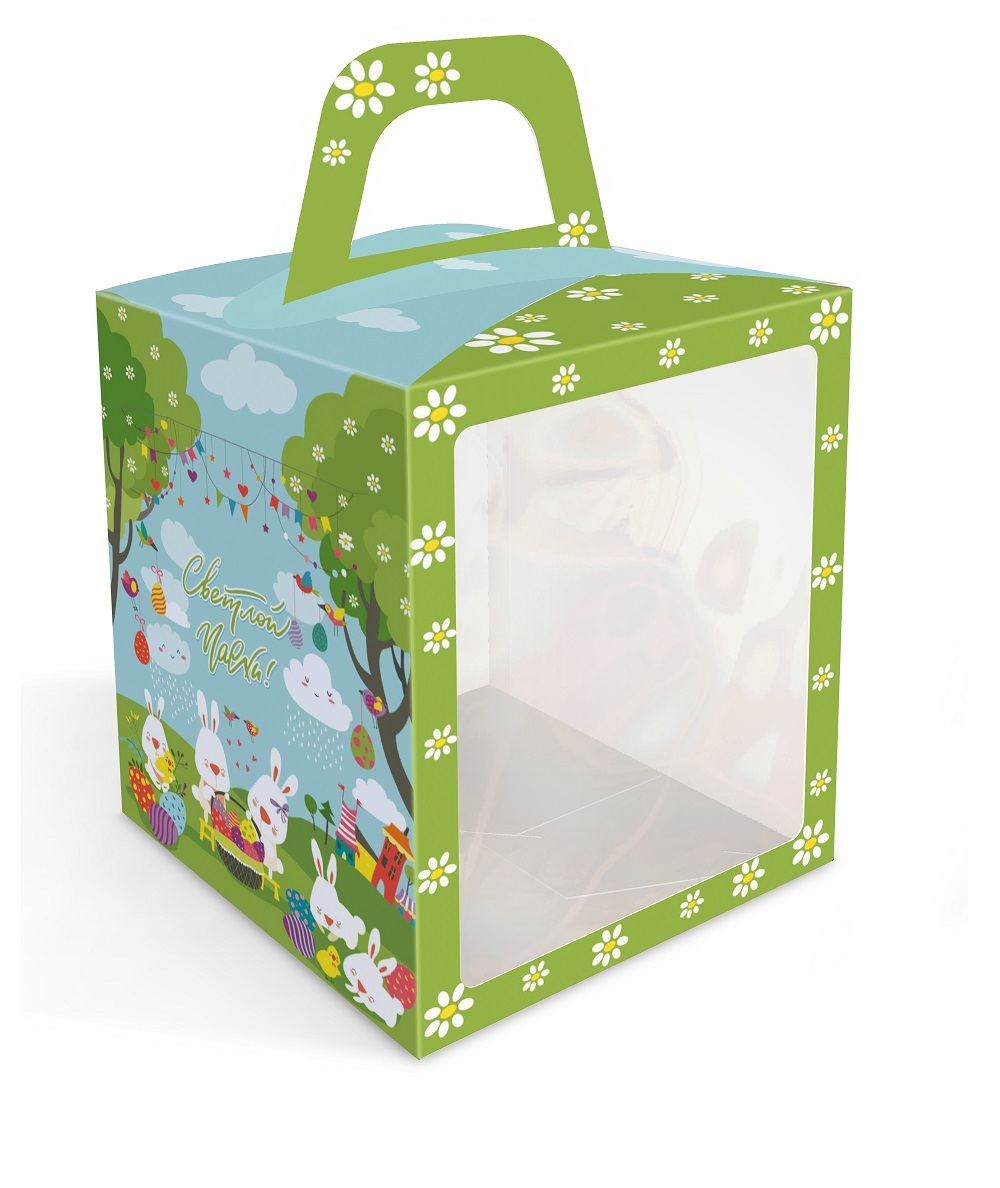 Коробка "под кулич 15*15*18 см", Пасхальные кролики