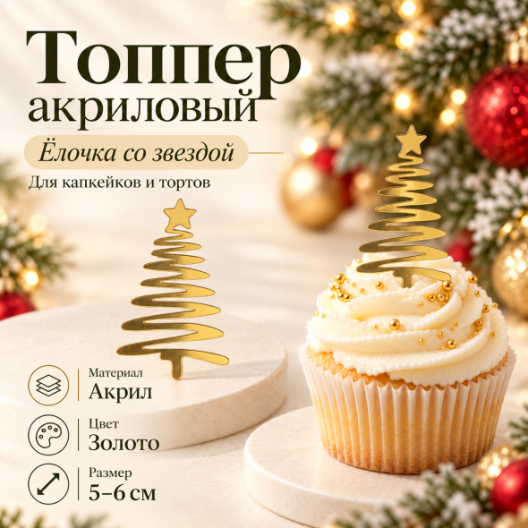 Топпер акриловый Ёлочка со звездой