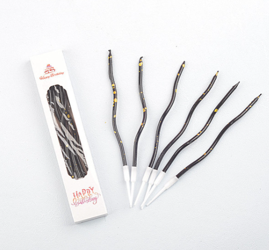 Свечи для торта ВОЛНА 6шт 10см цвет: черный с золотом