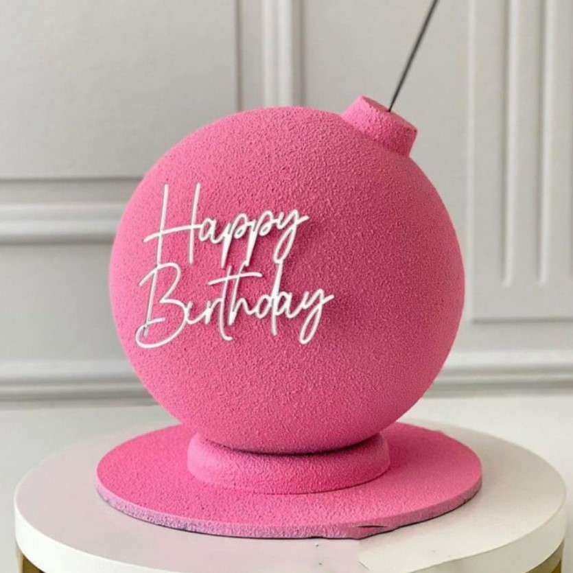 Топпер на торт Happy Birthday серебро