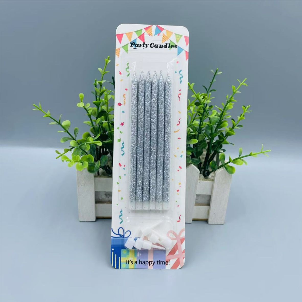 Свечи для торта, цвет серебро с блестками 6шт