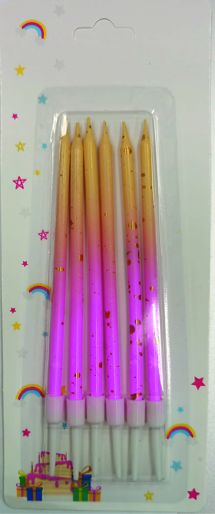 Свечи для торта 6шт 12см Цвет: Розовый ( MIX 4 )